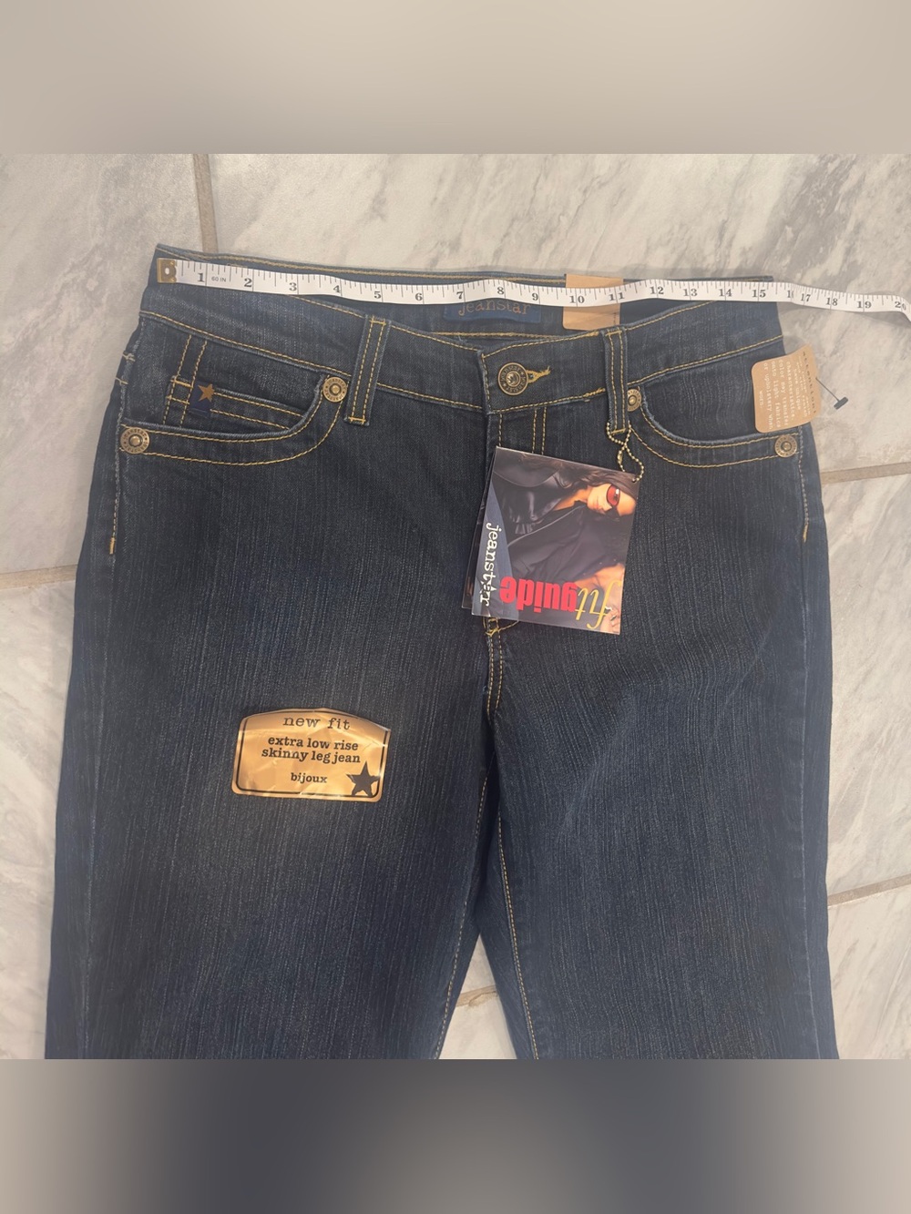 NWT Jeanstar Womens Y2K Extra Low Rise Bijoux Skinny Jeans Size 10 Stretch - Picture 3 of 13